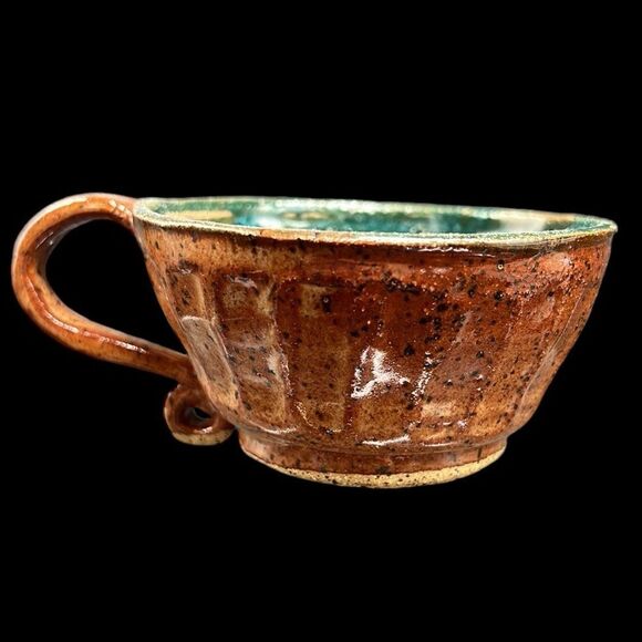 Mug Teacups Set Miamado Sandstone Studio Art Pottery Brown Green Stamped - Picture 13 of 16